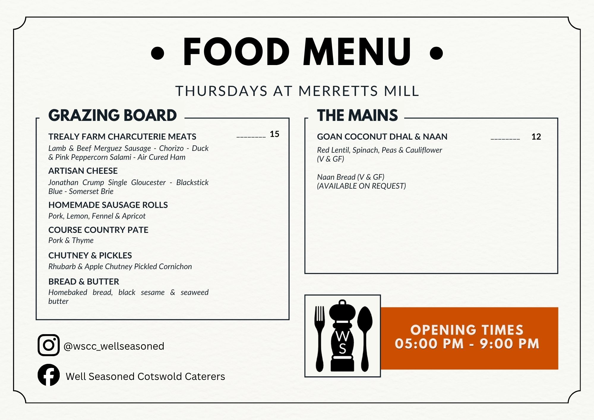 Menu for Thursdays 